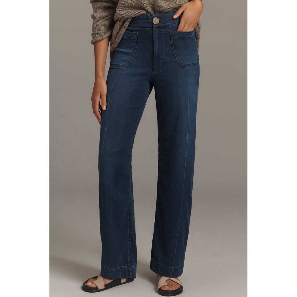 Maeve Colette Knit High-Rise Wide-Leg Full-Length Stretch Jeans NWT SIZE 31 TALL